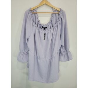 Lane Bryant Plus Size Purple Swiss Dot Off Shoulder Smocked Ruffle Sleeve Top 30